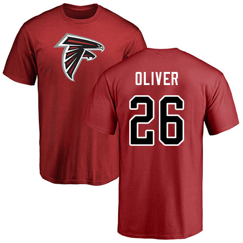 Atlanta Falcons Men Red Isaiah Oliver Name And Number Logo NFL Football #26 T Shirt->women nfl jersey->Women Jersey